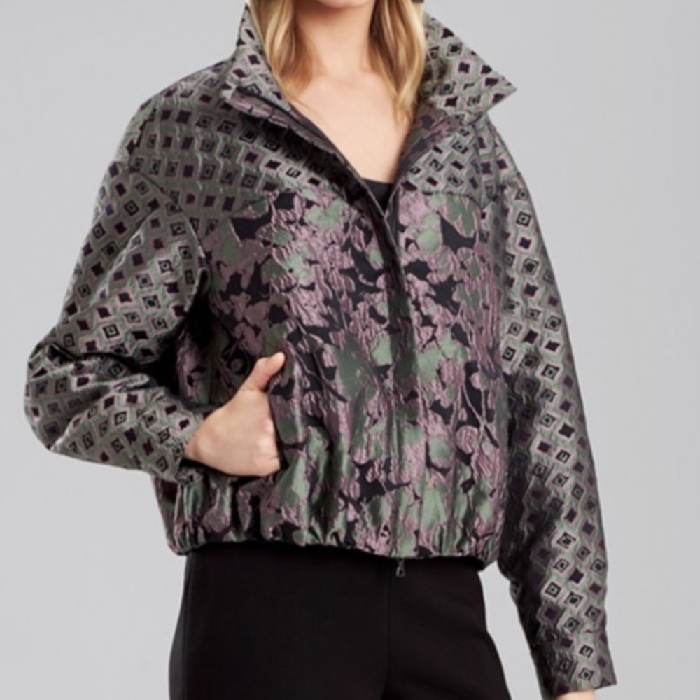 Natori Green & Purple Ornamental Jaquard Patterned Jacket, size Medium